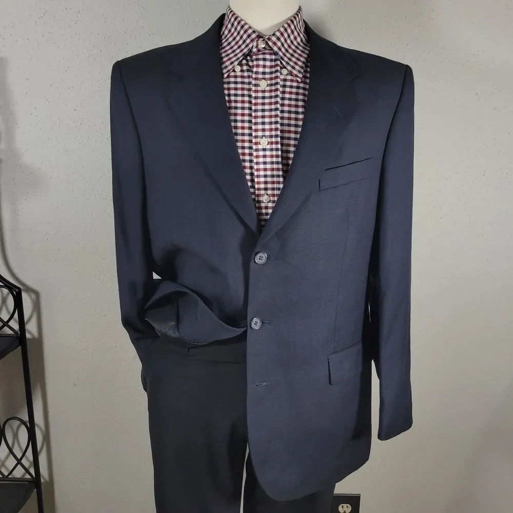 Vitale Barberis Men's Sport Coat‎ Blazer Three Button Navy Blue Wool 100s Sz 44R